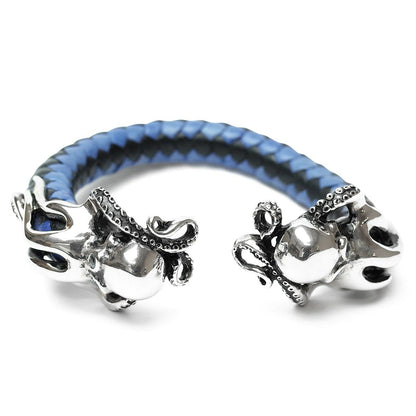 Leather Bangle : Octopus w/Blue Topaz Eyes