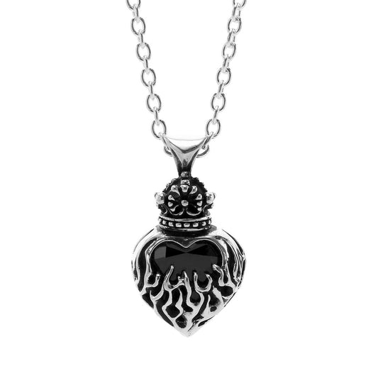 Pendant : Mini Flame Heart 2nd edition w/CZ Stone Black