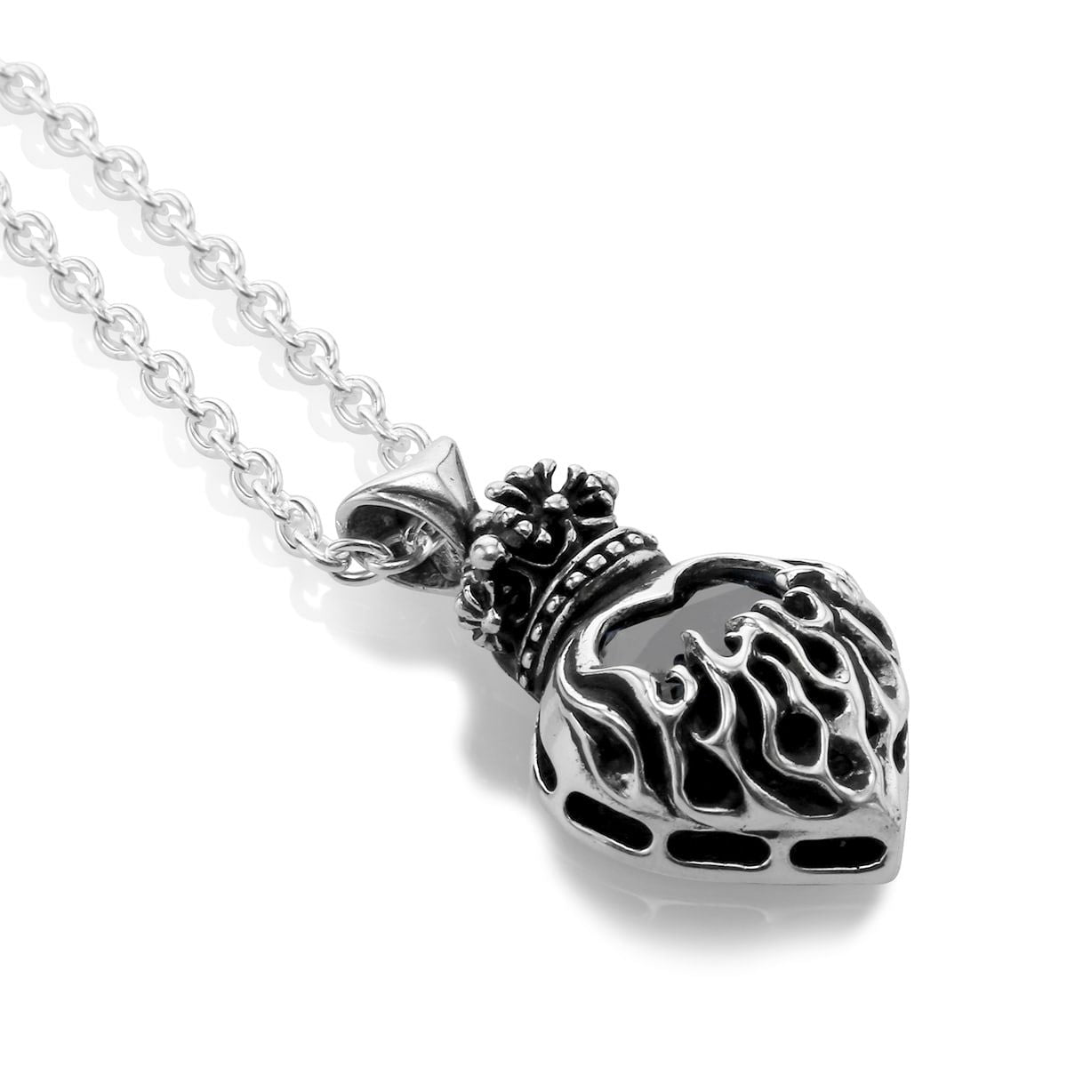 Pendant : Mini Flame Heart 2nd edition w/CZ Stone Black