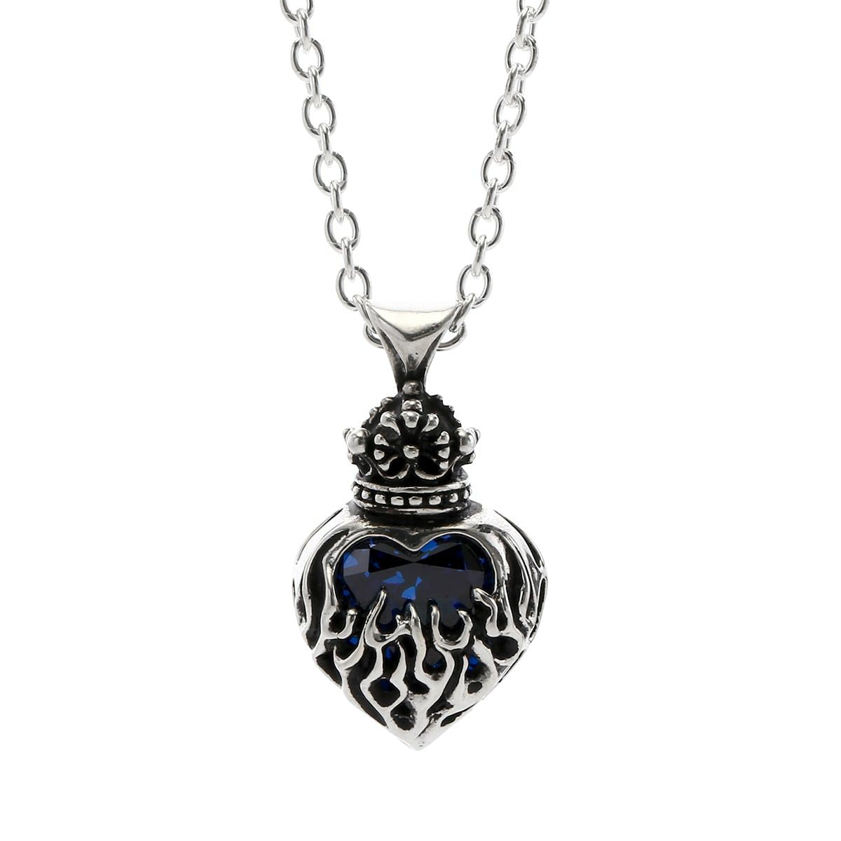 Pendant : Mini Flame Heart 2nd edition w/CZ Stone Blue