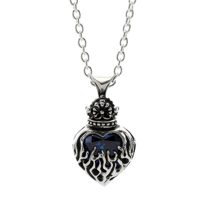 Pendant : Mini Flame Heart 2nd edition w/CZ Stone Blue