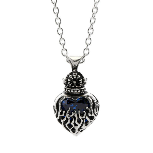 Pendant : Mini Flame Heart 2nd edition w/CZ Stone Blue