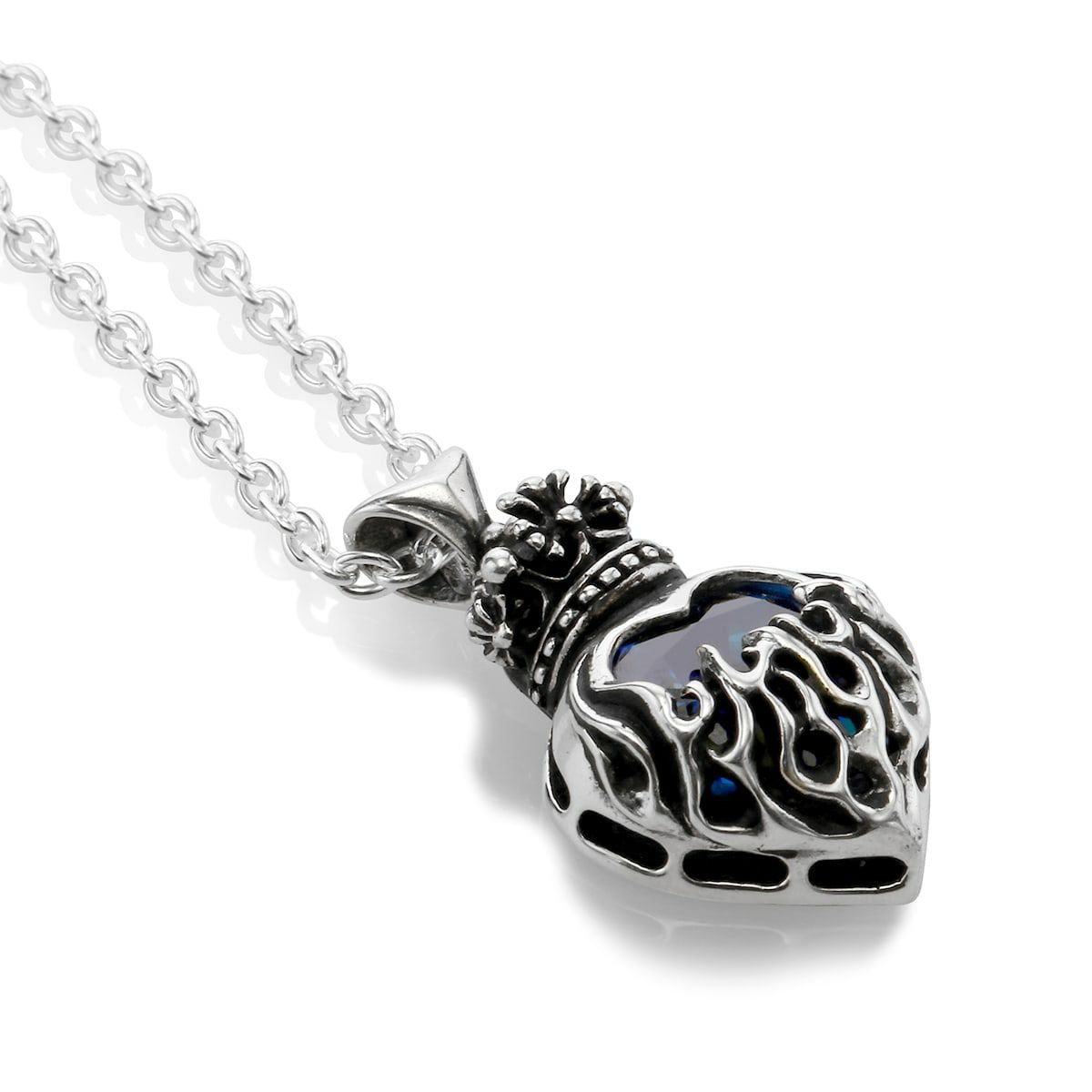 Pendant : Mini Flame Heart 2nd edition w/CZ Stone Blue