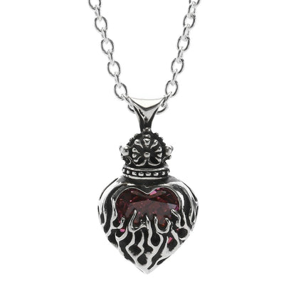 Pendant : Mini Flame Heart 2nd edition w/CZ Stone Pink