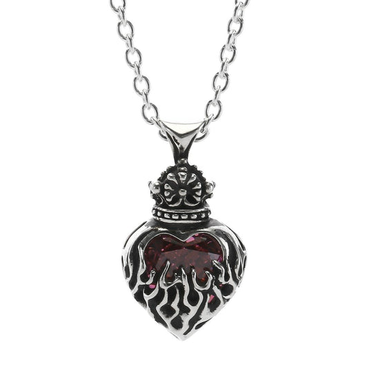 Pendant : Mini Flame Heart 2nd edition w/CZ Stone Pink