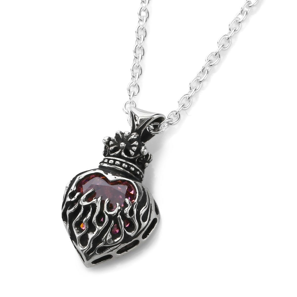 Pendant : Mini Flame Heart 2nd edition w/CZ Stone Pink