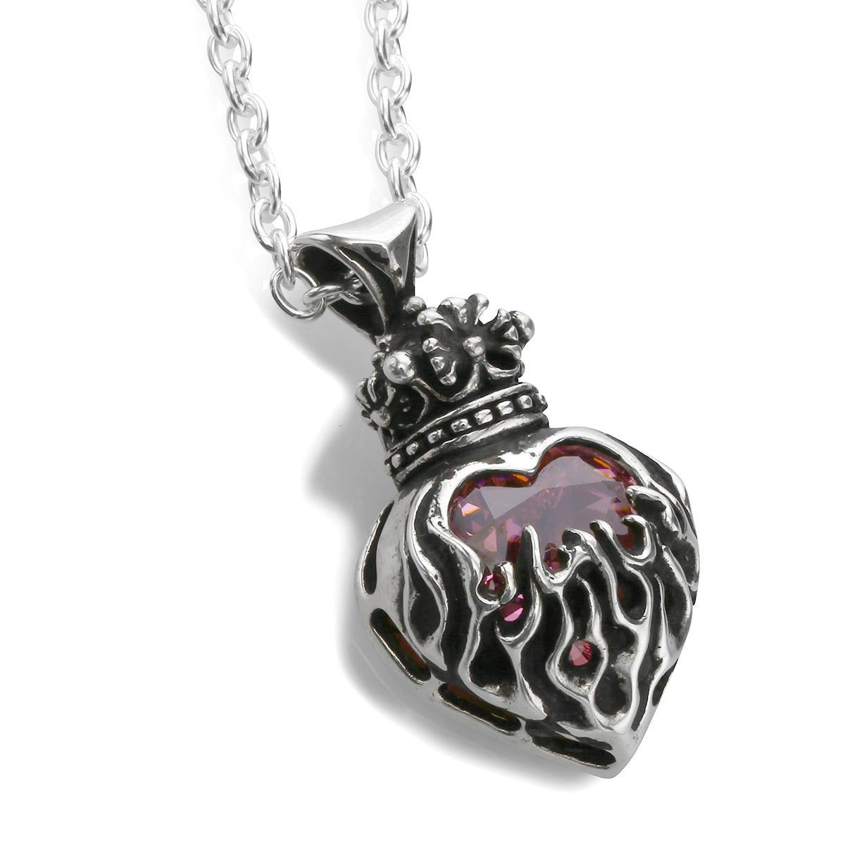 Pendant : Mini Flame Heart 2nd edition w/CZ Stone Pink