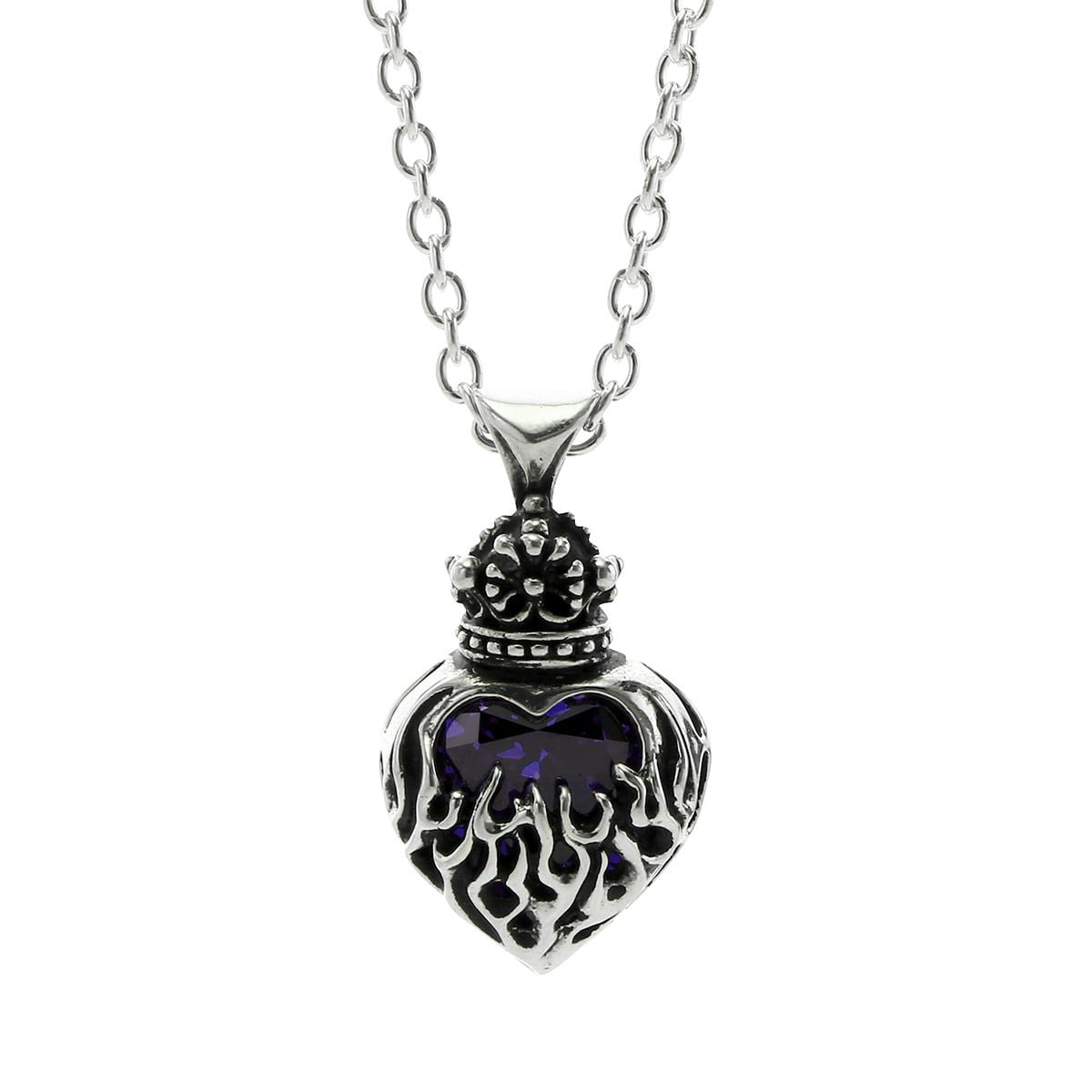 Pendant : Mini Flame Heart 2nd edition w/CZ Stone Purple
