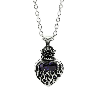 Pendant : Mini Flame Heart 2nd edition w/CZ Stone Purple
