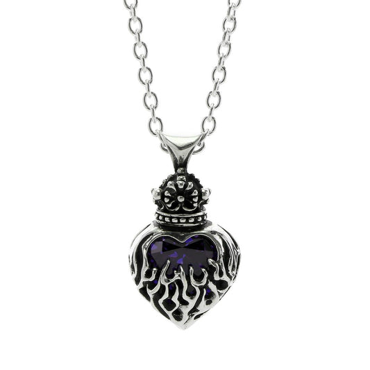Pendant : Mini Flame Heart 2nd edition w/CZ Stone Purple