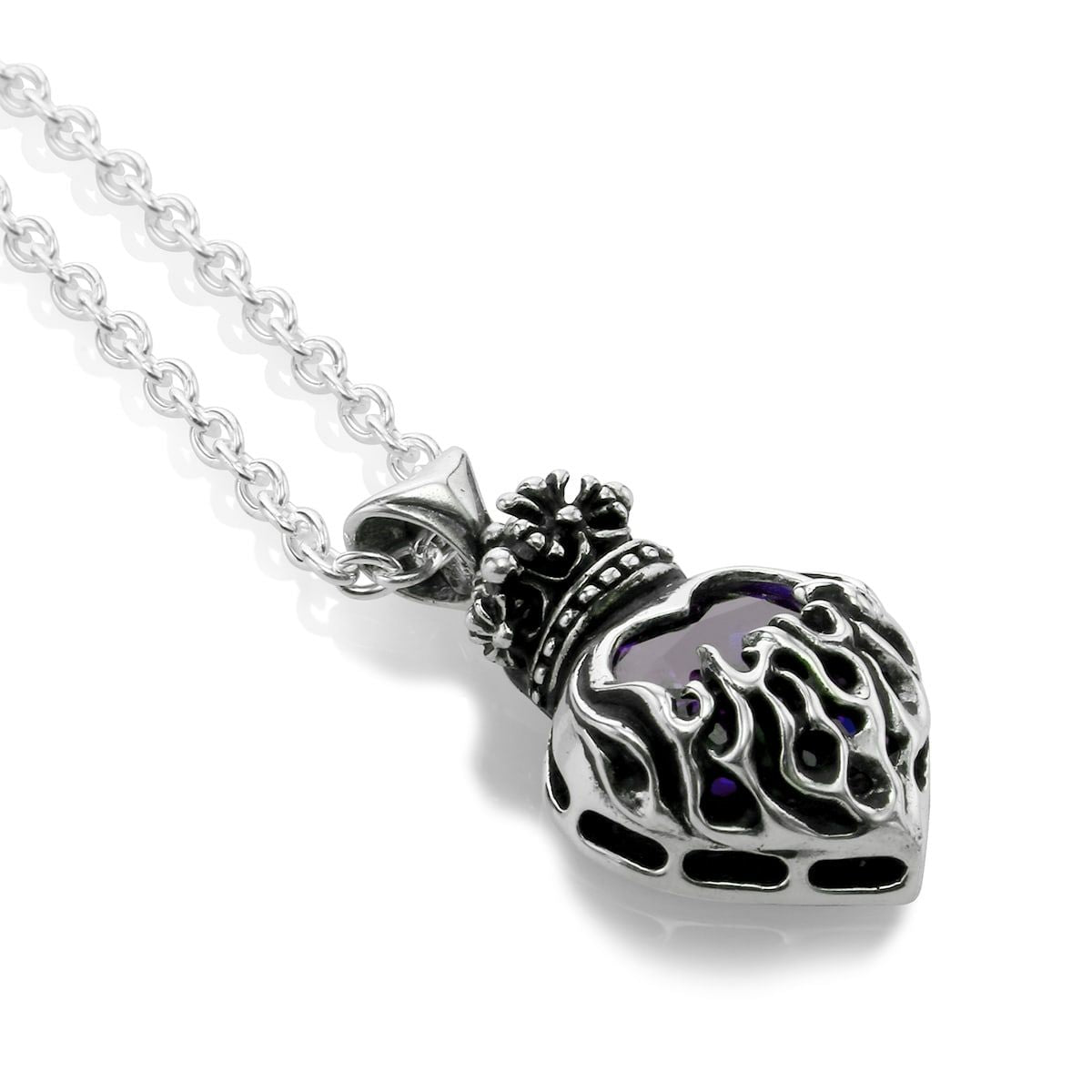 Pendant : Mini Flame Heart 2nd edition w/CZ Stone Purple