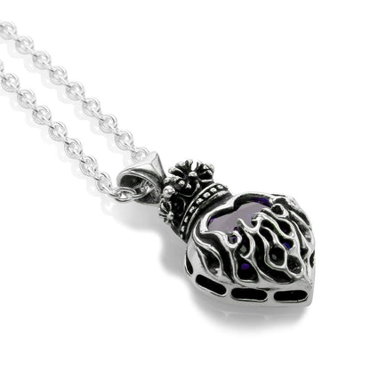 Pendant : Mini Flame Heart 2nd edition w/CZ Stone Purple