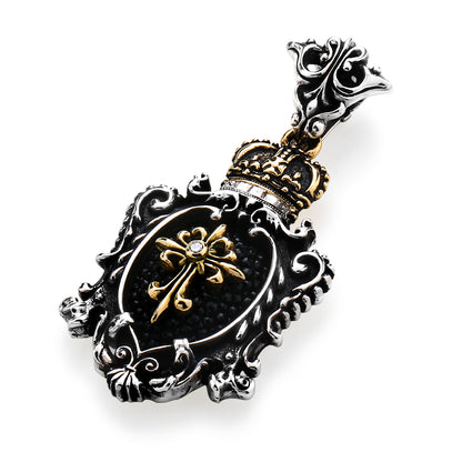Pendant : King Crown Crest Inlay  w/K18Establish Cross&Crown w/Diamond(Cross/Crown)