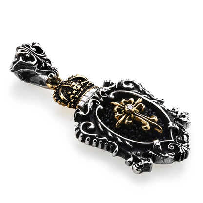 Pendant : King Crown Crest Inlay  w/K18Establish Cross&Crown w/Diamond(Cross/Crown)