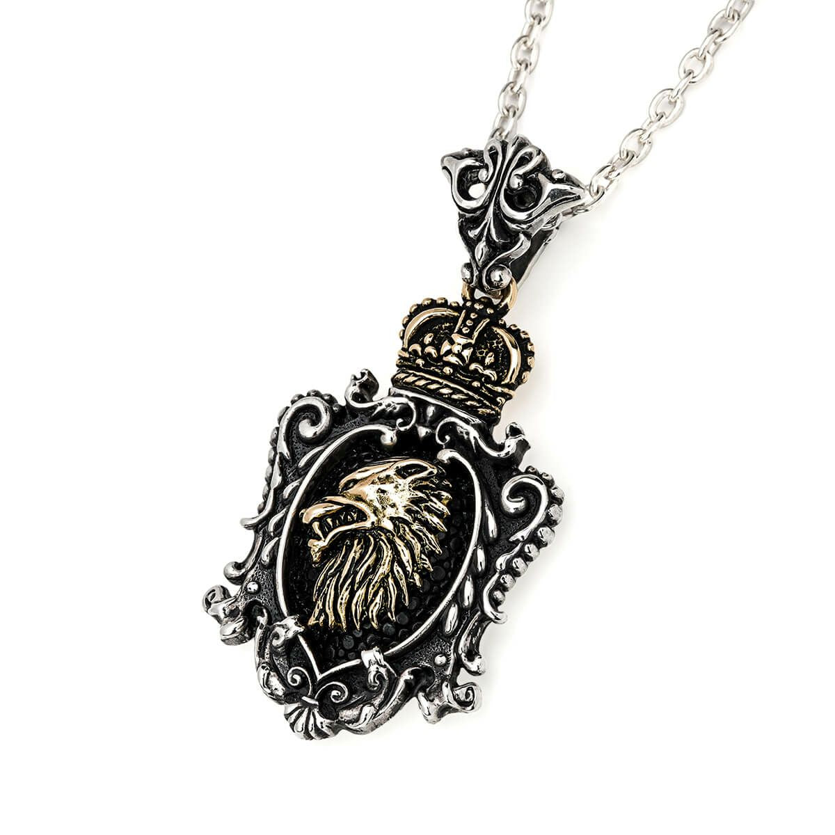 Pendant : King Crown Crest Inlay w/K18Wolf&Crown w/Sanded Stingray Black