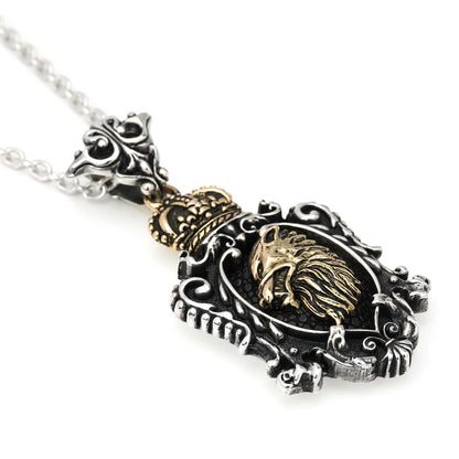 Pendant : King Crown Crest Inlay w/K18Wolf&Crown w/Sanded Stingray Black