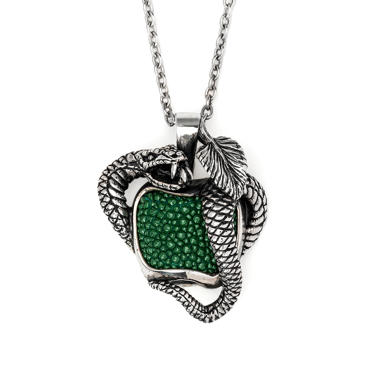 Pendant : Temptation Forbidden Fruits Inlay w/Snake w/Stingray Green