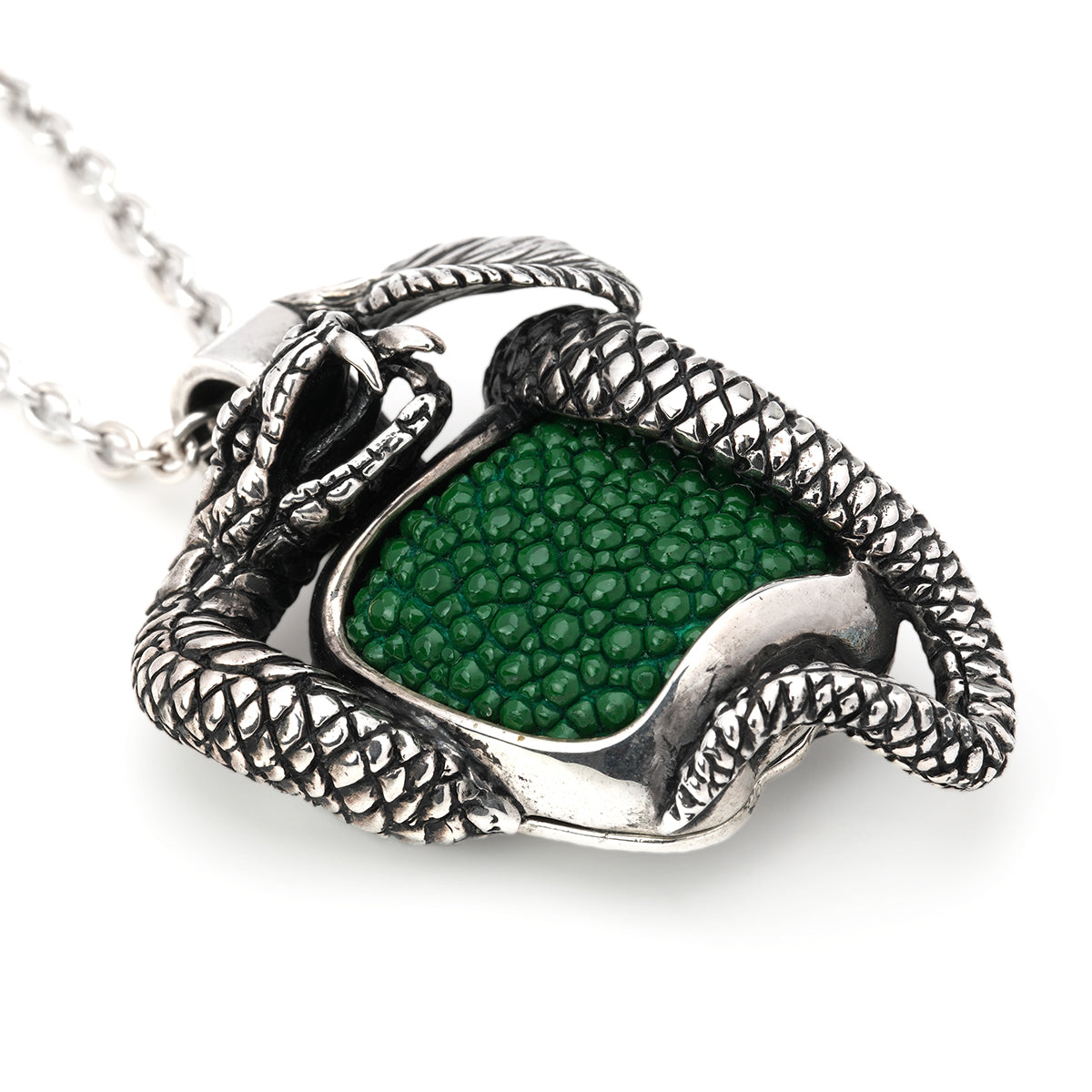 Pendant : Temptation Forbidden Fruits Inlay w/Snake w/Stingray Green