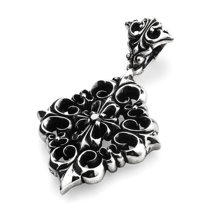 Pendant : Four Fleur-de-lis w/Stone Cross w/Black Diamond(Cross)