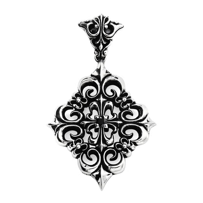 Pendant : Four Fleur-de-lis w/Stone Cross w/Black Diamond(Cross)