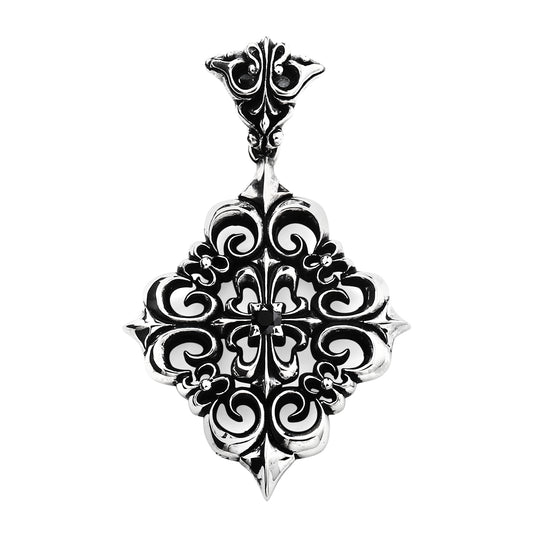 Pendant : Four Fleur-de-lis w/Stone Cross w/Black Diamond(Cross)