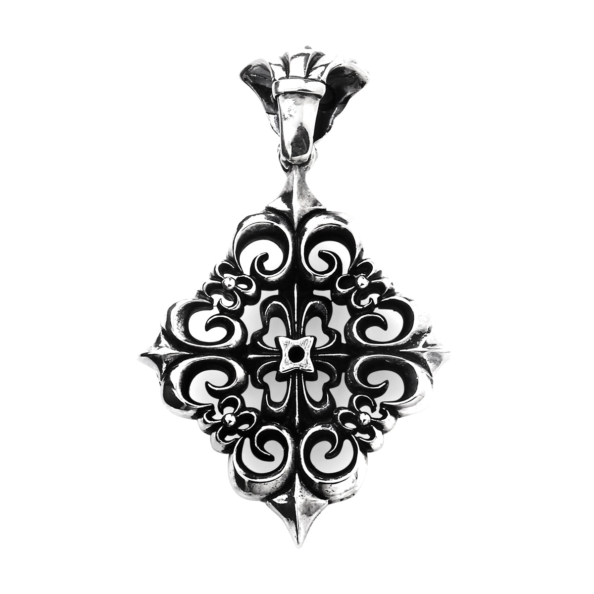 Pendant : Four Fleur-de-lis w/Stone Cross w/Black Diamond(Cross)