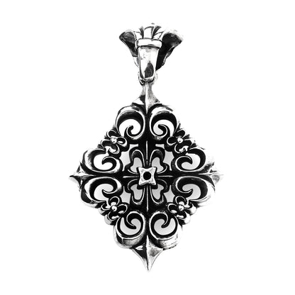 Pendant : Four Fleur-de-lis w/Stone Cross w/Black Diamond(Cross)