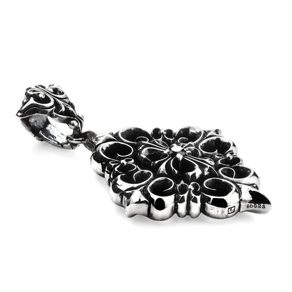 Pendant : Four Fleur-de-lis w/Stone Cross w/Black Diamond(Cross)