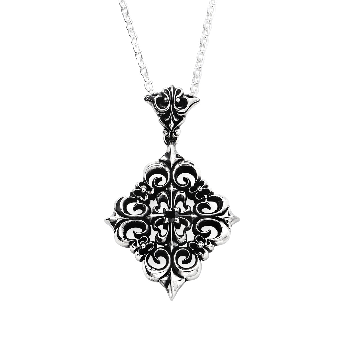 Pendant : Four Fleur-de-lis w/Stone Cross w/Black Diamond(Cross)