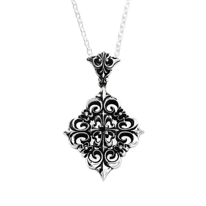 Pendant : Four Fleur-de-lis w/Stone Cross w/Black Diamond(Cross)