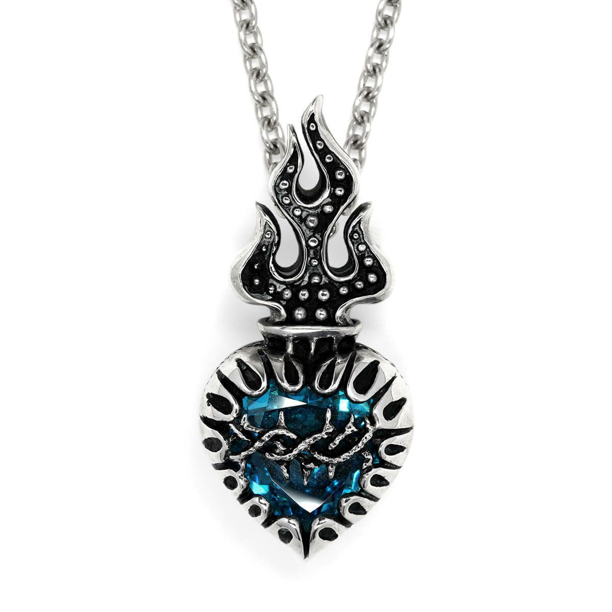 Pendant : Sacred Heart 2nd Edition w/CZ stone Blue