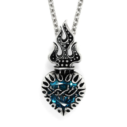 Pendant : Sacred Heart 2nd Edition w/CZ stone Blue