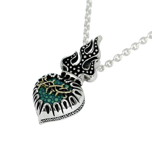 Pendant : Sacred Heart 2nd Edition w/K18Thorn w/Sanded Stingray Turquoise
