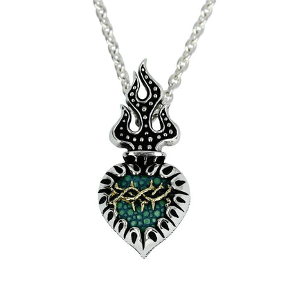 Pendant : Sacred Heart 2nd Edition w/K18Thorn w/Sanded Stingray Turquoise