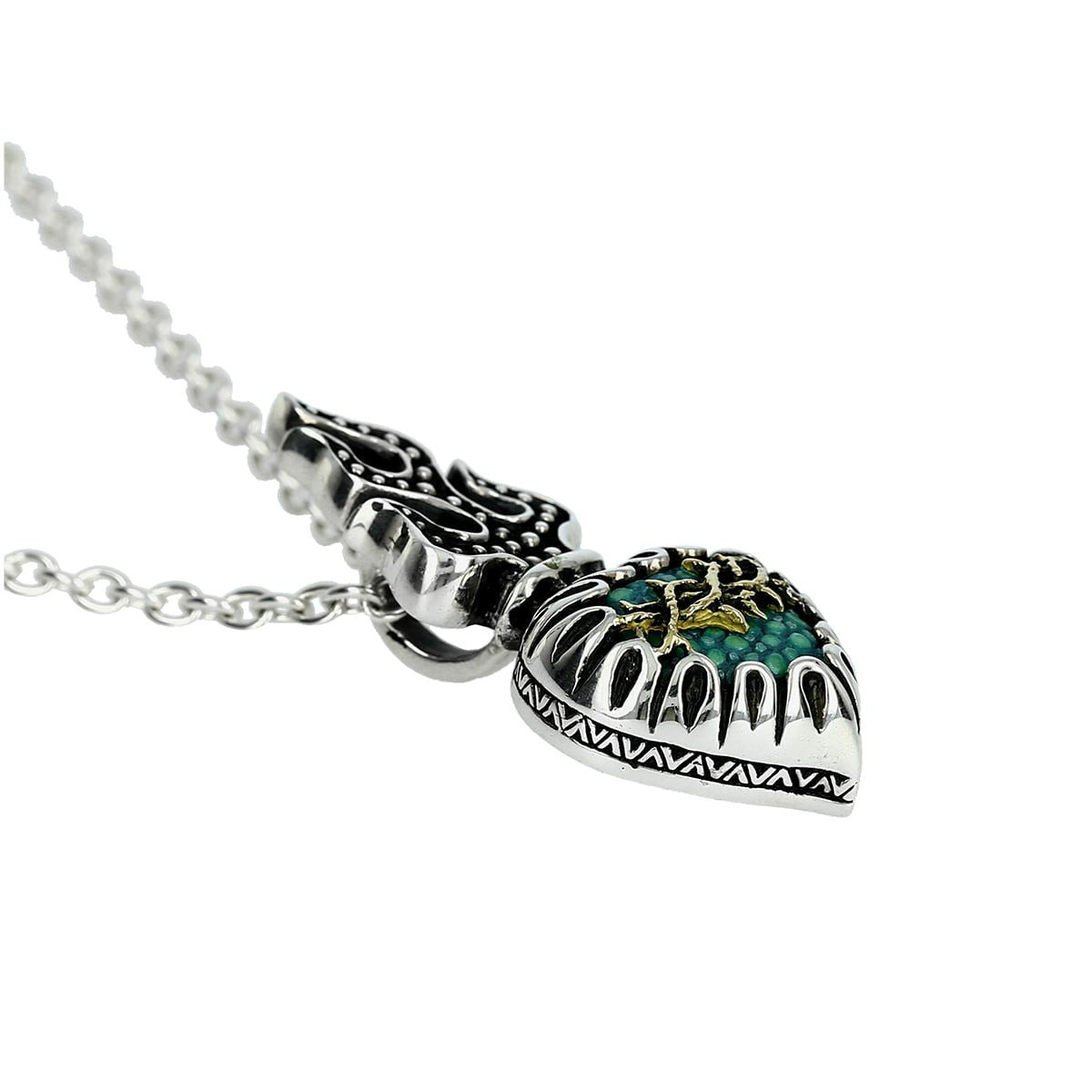 Pendant : Sacred Heart 2nd Edition w/K18Thorn w/Sanded Stingray Turquoise