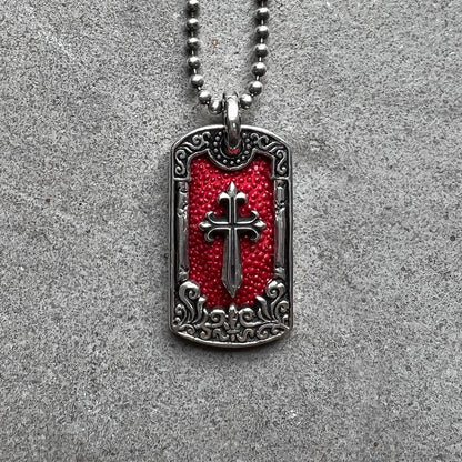 Pendant : ID Tag Medium w/Pollicino Cross w/Stingray Red