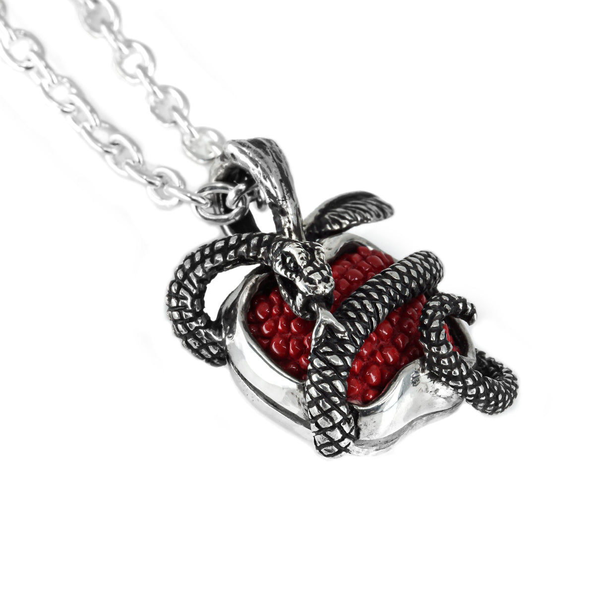 Pendant : Small Temptation Forbidden Fruits Inlay w/Snake w/Stingray Red