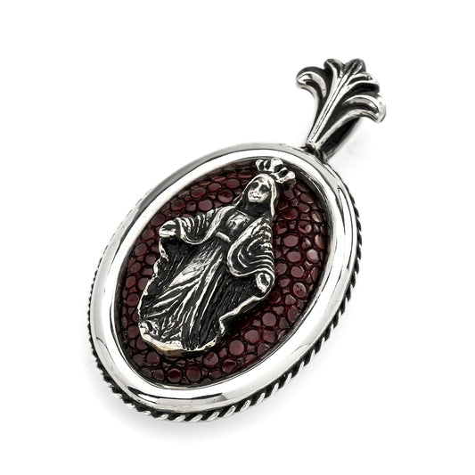 Pendant : Large Oval Inlay w/Mother Maria w/Sanded Stingray Burgundy