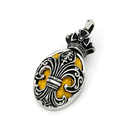 Pendant:Small Oval Fleur-de-lis Inlay w/Sanded Stingray
