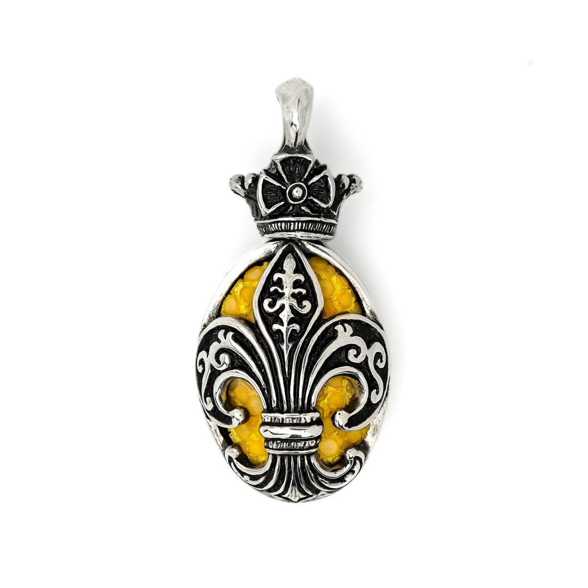 Pendant:Small Oval Fleur-de-lis Inlay w/Sanded Stingray