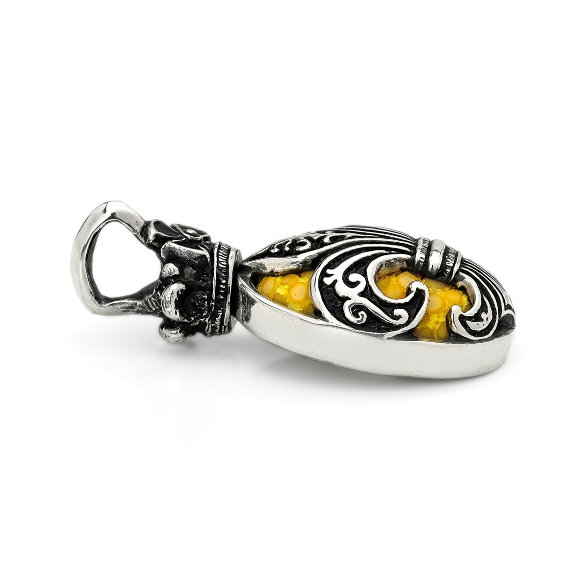 Pendant:Small Oval Fleur-de-lis Inlay w/Sanded Stingray