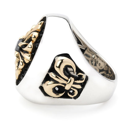 Ring : Special Edition w/K18Stone Cross&Side Fleur-de-lis w/Black Diamond(Cross)