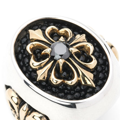 Ring : Special Edition w/K18Stone Cross&Side Fleur-de-lis w/Black Diamond(Cross)