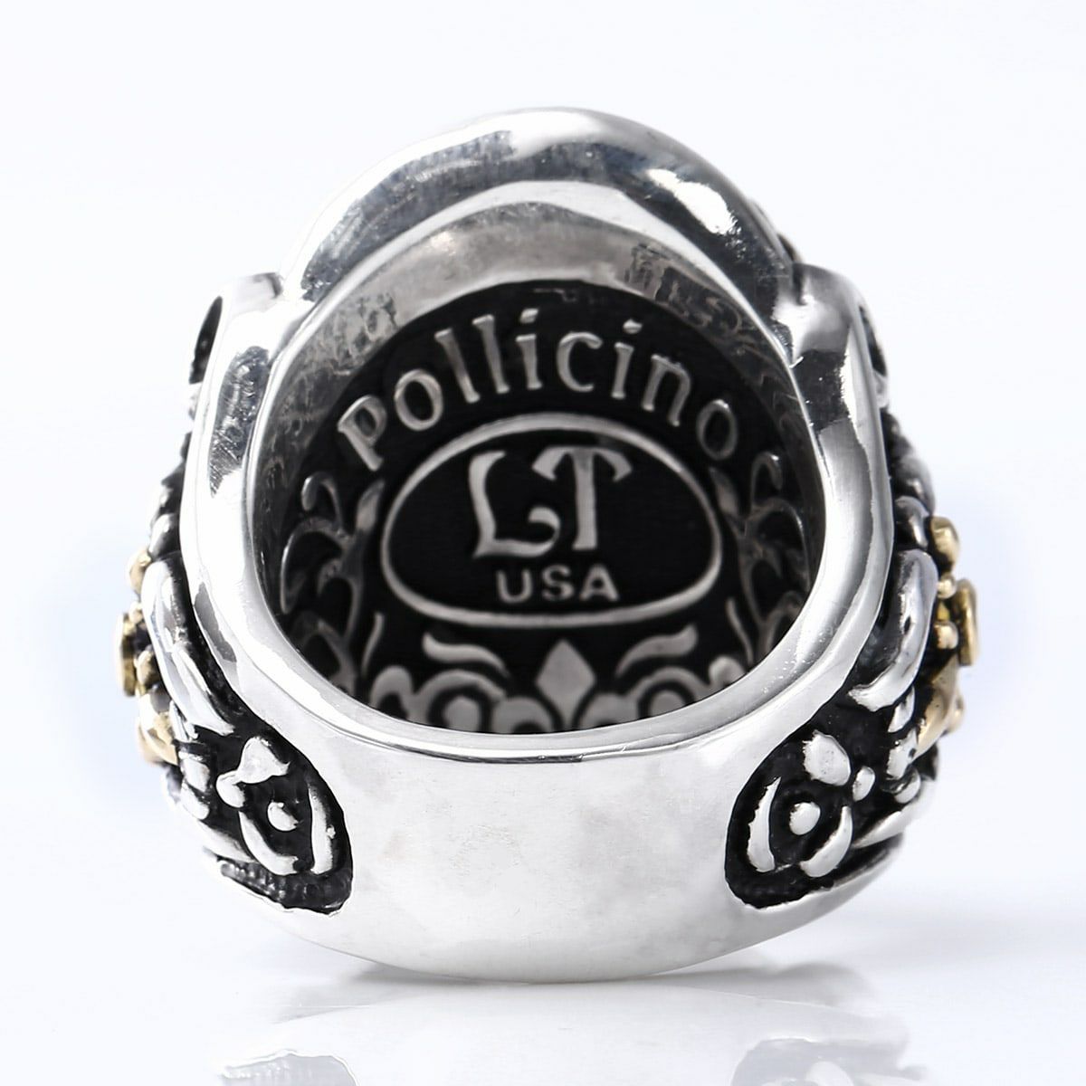 Ring : Oval Bezel Scroll Inlay w/K18Lion&Side Cross&Ropeedge w/Diamond(Side)