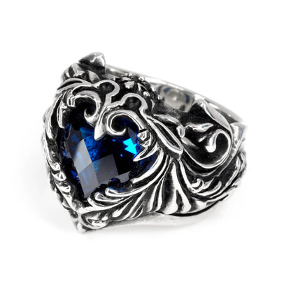 Ring : Scroll Heart w/CZ Stone Blue