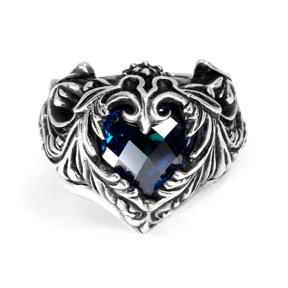 Ring : Scroll Heart w/CZ Stone Blue