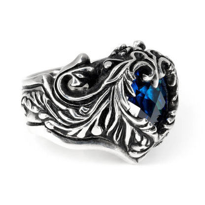 Ring : Scroll Heart w/CZ Stone Blue