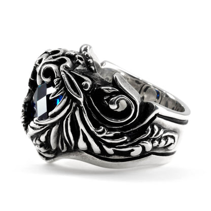 Ring : Scroll Heart w/CZ Stone Blue