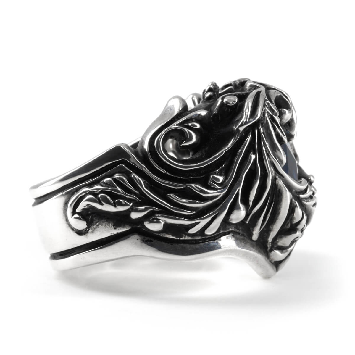 Ring : Scroll Heart w/CZ Stone Blue