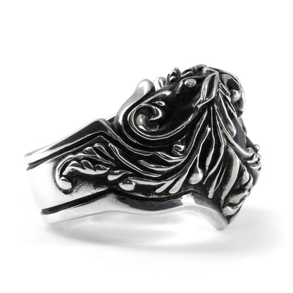 Ring : Scroll Heart w/CZ Stone Blue